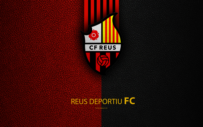 Esportes Reus FC, 4K, Clube De Futebol Espanhol, textura de couro, logo, LaLiga2, Segunda Divis&#227;o, Reus, Espanha, futebol