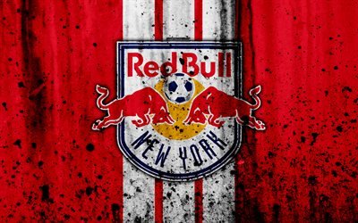 4k, FC New York Red Bulls, grunge, MLS, art, Eastern Conference, football club, USA, New York Red Bulls, soccer, stone texture, NY Red Bulls, logo, New York Red Bulls FC