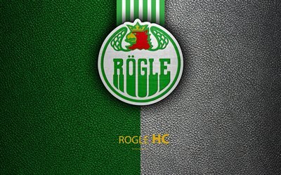 Rogle BK, 4k, Swedish hockey club, SHL, leather texture, logo, Swedish Hockey League, Engelholm, Sweden, hockey, Elitserien