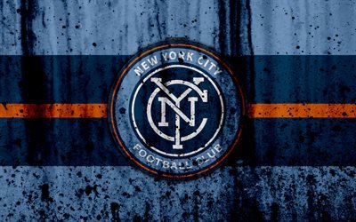 4k, FC New York, grunge, MLS, l&#39;arte, la Eastern Conference, club di calcio, USA, New York City, calcio, pietra, texture, NY Citt&#224;, logo, New York City FC