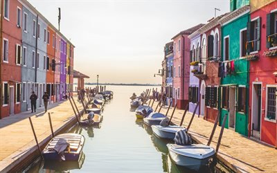 Veneza, manh&#227;, outono, barcos, canal, It&#225;lia, turismo
