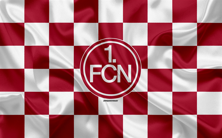 FC Nurnberg, 4k, logo, arte criativa, roxo branco bandeira quadriculada, Alem&#227;o clube de futebol, Bundesliga, emblema, textura de seda, Nuremberg, Alemanha, futebol