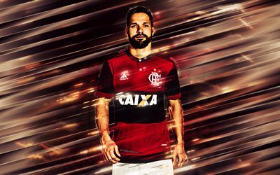 Diego Ribas, 4k, creative art, blades style, Flamengo, Brazilian footballer, Serie A, Brazil, red background, lines art, football, Clube de Regatas do Flamengo
