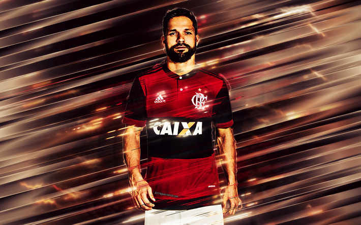 Diego Ribas, 4k, arte creativa, lame di stile, il Flamengo, il calciatore Brasiliano, di Serie A, il Brasile, sfondo rosso, le linee, l&#39;arte, il calcio, il Clube de Regatas do Flamengo