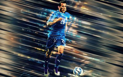 Federico Bernardeschi, 4k, creative art, blades style, midfielder, Italy national football team, Italian footballer, Italy, blue background, football, Bernardeschi