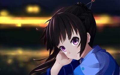 Reina Kousaka, purple eyes, manga, Sound Euphonium, kimono, Hibike Euphonium