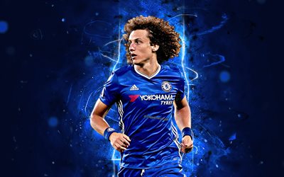 David Luiz, defender, abstract art, Chelsea FC, soccer, brazilian footballers, Luiz, Premier League, football, neon lights