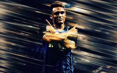Lautaro Martinez, Inter Milan FC, 4k, creative art, blades style, Internazionale FC, Argentinian footballer, Serie A, Italy, blue background, lines art, football