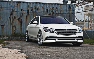 Mercedes-Benz S-Class, W222, S500, 2018, front view, new white S-Class, luxury cars, tuning, Mercedes