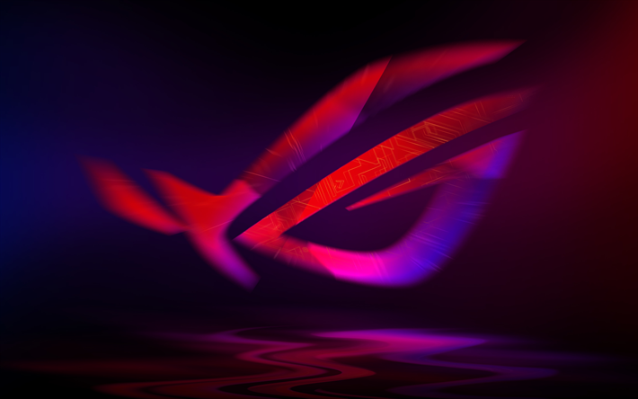 4k, Republic of Gamers, abstract logo, creative, purple background, ASUS, cityscape, RoG