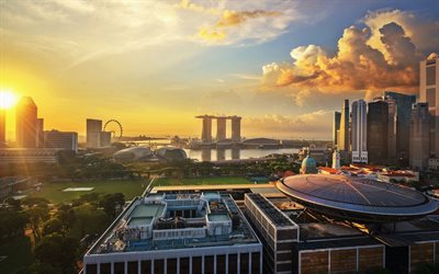 Singapore, Marina Bay Sands, sunrise, skyscrapers, hotels, asia, morning