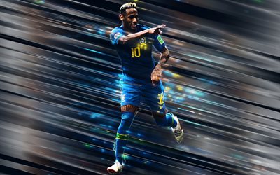 Neymar, 4k, creative art, blades style, striker, Brazil national football team, Brazilian footballer, Brazil, blue background, football