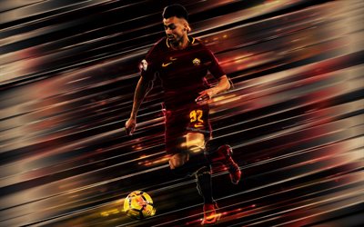 Stephan El Shaarawy, 4k, AS Roma, creative art, blades style, Roma FC, Italian footballer, Serie A, Italy, burgundy background, lines art, football