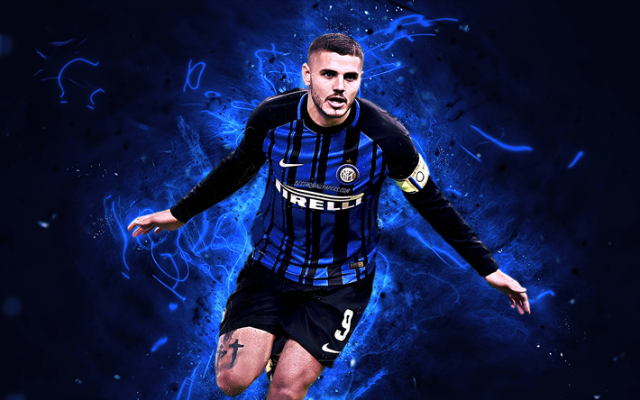 Icardi, striker, Internazionale FC, goal, argentine footballers, Serie A, Mauro Icardi, football, soccer, Italy, neon lights, Inter Milan FC