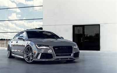 Audi RS7, Quattro, 2018, Silver RS7, sports sedan, coupe, front view, tuning RS7, VAG, Audi