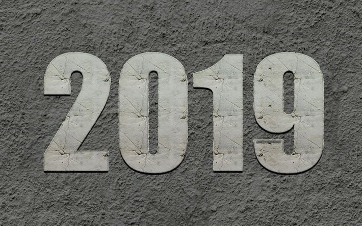 2019 Yıl, taş harfler, yazıt, 2019 kavramlar, Yeni Yıl 2019, yaratıcı sanat, gri taş arka plan