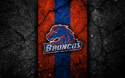 Boise State Broncos, 4k, american football team, NCAA, orange blue stone, USA, asphalt texture, american football, Boise State Broncos logo