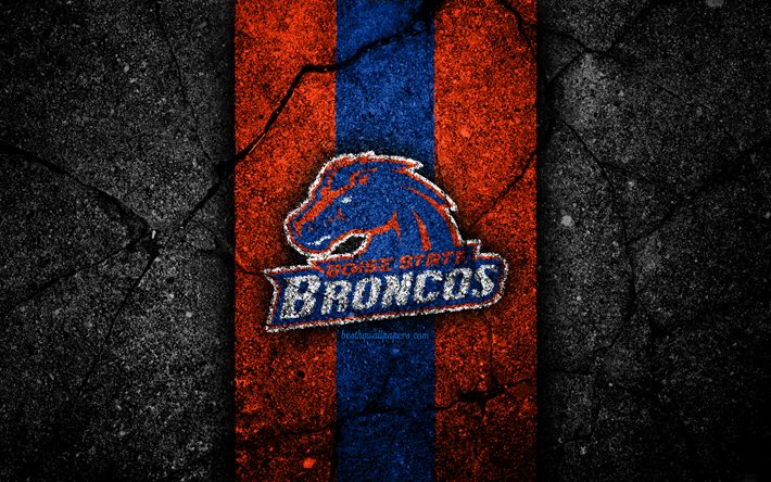Boise State Broncos, 4k, amerikkalainen jalkapallojoukkue, NCAA, oranssi sininen kivi, USA, asfalttipinta, amerikkalainen jalkapallo, Boise State Broncos -logo