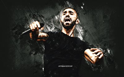 MoTrip, rapper tedesco, Mohamed El Moussaoui, ritratto, sfondo di pietra grigia, arte creativa