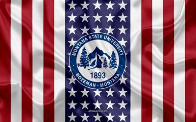 Montana State University Emblem, American Flag, Montana State University logo, Bozeman, Montana, USA, Montana State University