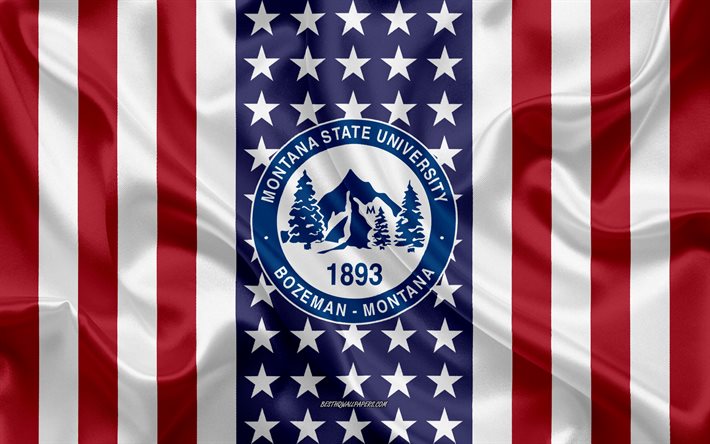 Embl&#232;me de la Montana State University, drapeau am&#233;ricain, logo de la Montana State University, Bozeman, Montana, USA, Montana State University