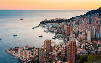 Monte Carlo, sabah, g&#252;n doğumu, Monte Carlo şehir manzarası, Akdeniz, Monako