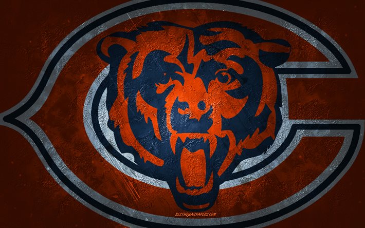Chicago Bears, &#233;quipe de football am&#233;ricain, fond de pierre orange, logo de Chicago Bears, art grunge, NFL, football am&#233;ricain, USA, embl&#232;me de Chicago Bears