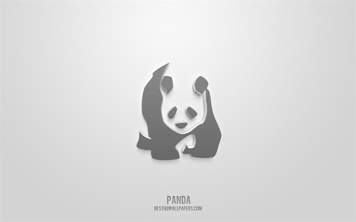 パンダ3Dアイコン, 緑の背景, 3Dシンボル, パンダ, 動物アイコン, 3D图标, パンダサイン, 動物の3Dアイコン