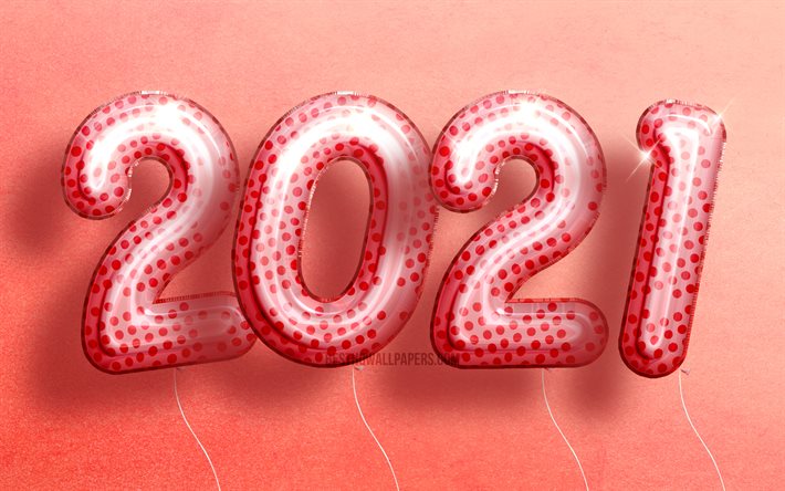 4k, Happy New Year 2021, pink realistic balloons, 3D art, 2021 pink digits, 2021 concepts, 2021 new year, 2021 on pink background, 2021 year digits, 2021 New Year