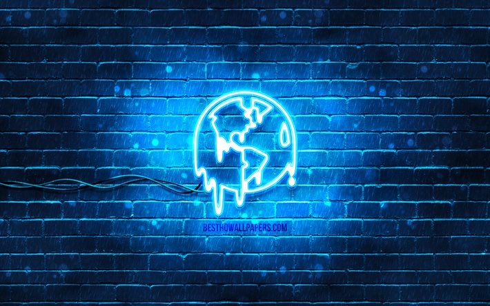 Global warming neon icon, 4k, blue background, neon symbols, Global warming, neon icons, Global warming sign, ecology signs, Global warming icon, ecology icons