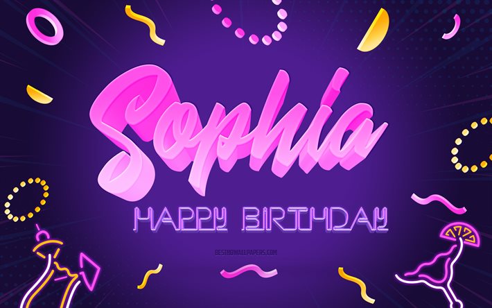 Download Wallpapers Happy Birthday Sophia 4k Purple Party Background Sophia Creative Art Happy Sophia Birthday Sophia Name Sophia Birthday Birthday Party Background For Desktop Free Pictures For Desktop Free
