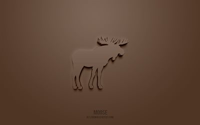 Moose 3d icon, brown background, 3d symbols, Moose, Animals icons, 3d icons, Moose sign, Animals 3d icons