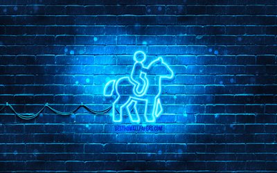 Show jumping neon icon, 4k, blue background, neon symbols, Show jumping, neon icons, Show jumping sign, sports signs, Show jumping icon, sports icons
