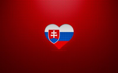 Slovakya&#39;yı Seviyorum, 4k, Avrupa, kırmızı noktalı arka plan, Slovak bayrağı kalp, Slovakya, favori &#252;lkeler, Slovakya seviyorum, Slovak bayrağı