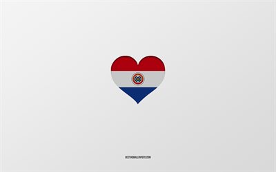 私はパラグアイが大好きです, 南アメリカ諸国, パラグアイ, 灰色の背景, パラグアイの国旗のハート, 好きな国, パラグアイが大好き