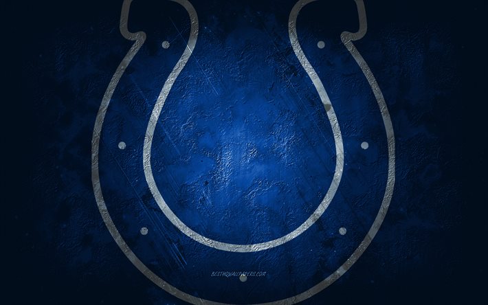 Indianapolis Colts, time de futebol americano, fundo de pedra azul, logotipo do Indianapolis Colts, arte grunge, NFL, futebol americano, EUA, emblema do Indianapolis Colts