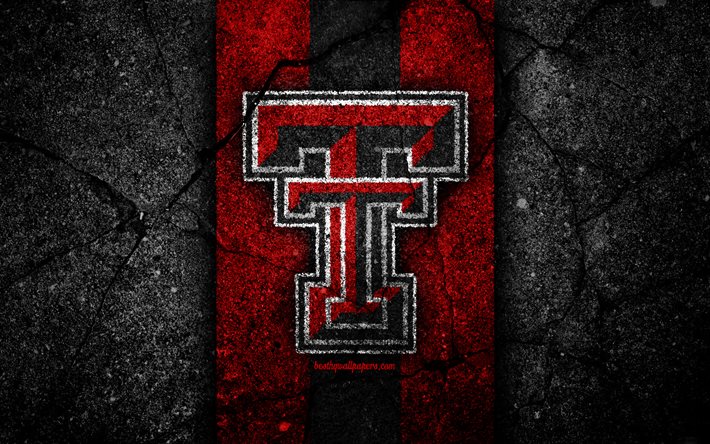 Texas Tech, 4k, equipo de f&#250;tbol americano, NCAA, piedra negra roja, Estados Unidos, textura de asfalto, f&#250;tbol americano, logo de Texas Tech