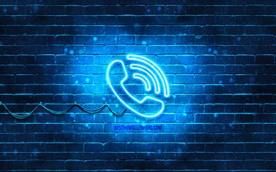 Phone Call neon icon, 4k, blue background, neon symbols, Phone Call, neon icons, Phone Call sign, technology signs, Phone Call icon, technology icons