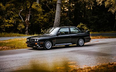 BMW M3, E30, cup&#233; negro, coches retro, M3 negro, coches alemanes, BMW