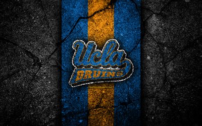 UCLA Bruins, 4k, american football team, NCAA, blue yellow stone, USA, asphalt texture, american football, UCLA Bruins logo