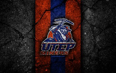 UTEP Miners, 4k, american football team, NCAA, orange blue stone, USA, asphalt texture, american football, UTEP Miners logo