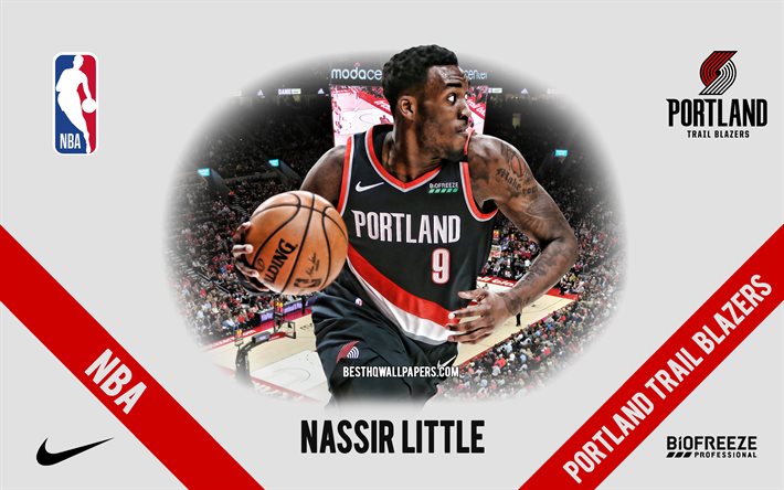 Nassir Little, Portland Trail Blazers, American Basketball Player, NBA, portrait, USA, basketball, Moda Center, Portland Trail Blazers logo