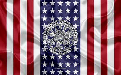 University of Nebraska Emblem, American Flag, University of Nebraska logo, Lincoln, Nebraska, USA, University of Nebraska