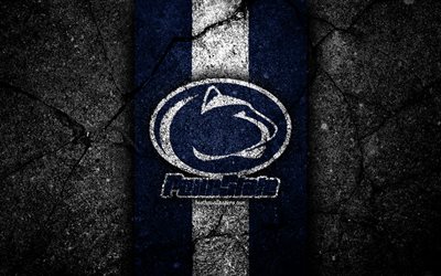 Penn State Nittany Lions, 4k, amerikkalainen jalkapallojoukkue, NCAA, sininen valkoinen kivi, USA, asfaltti, amerikkalainen jalkapallo, Penn State Nittany Lions -logo