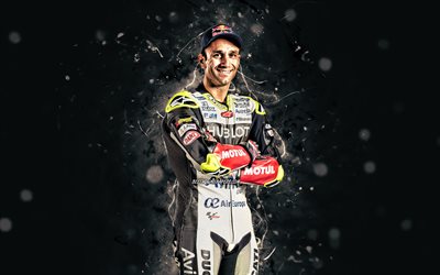 Johann Zarco, 4k, beyaz neon ışıklar, Esponsorama Racing, fransız motosiklet yarış&#231;ısı, MotoGP, MotoGP D&#252;nya Şampiyonası, Johann Zarco 4K
