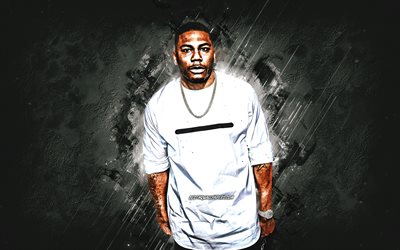 Nelly, american rapper, portrait, gray stone background, Cornell Iral Haynes Jr