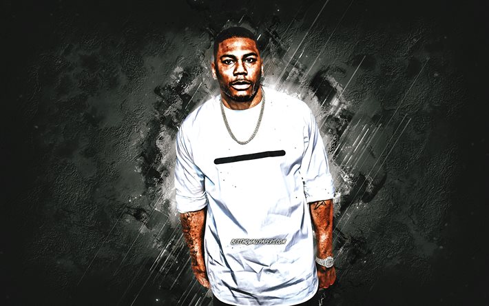 Nelly, rapper americano, retrato, fundo de pedra cinza, Cornell Iral Haynes Jr