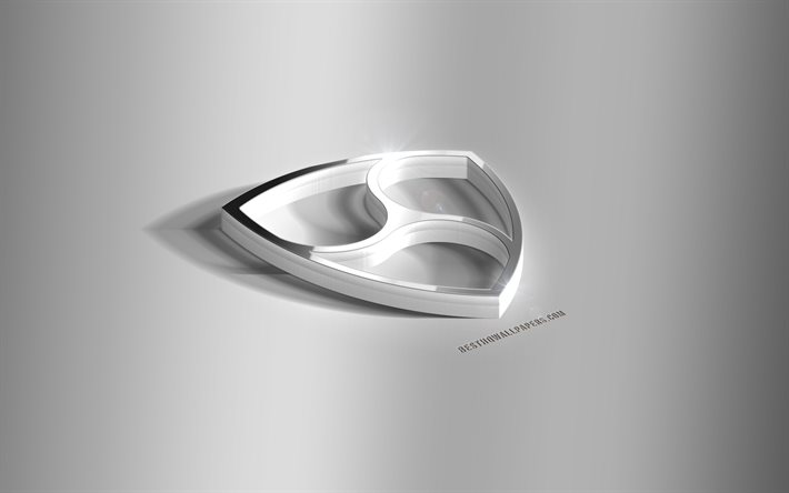 Logo NEM 3D argento, NEM, criptovaluta, sfondo grigio, logo NEM, emblema NEM 3D, logo NEM 3D in metallo