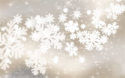白い雪片の背景, 冬のテクスチャ, 白い冬の背景, 白い雪の結晶の背景, 冬のライトの背景