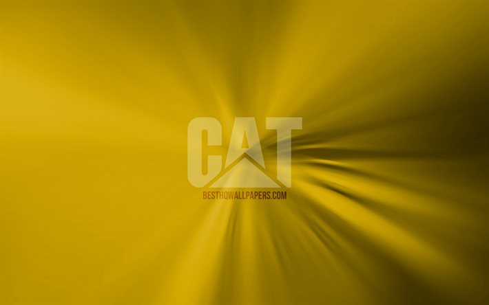 caterpillar-logo, 4k, wirbel, gelbe hintergr&#252;nde, kreativ, kunstwerk, marken, caterpillar
